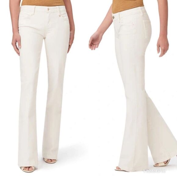 Revolve Paige Low Rise Laurel Canyon Flare Jeans in Sandy Ecru - Picture 1 of 14